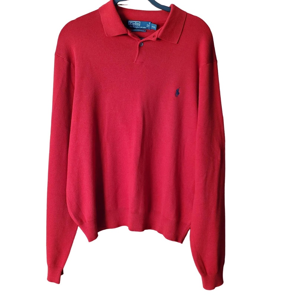 Polo Ralph Lauren Pima Cotton Collared Pullover Sweater Long Sleeve Sz XXL Red